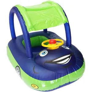 Car-Shaped Inflatable Baby Pool Float Seat with Removable Sunshade Canopy, Steering Wheel Design, PVC Material - Safe Water Play Toy for Infants and Toddlers