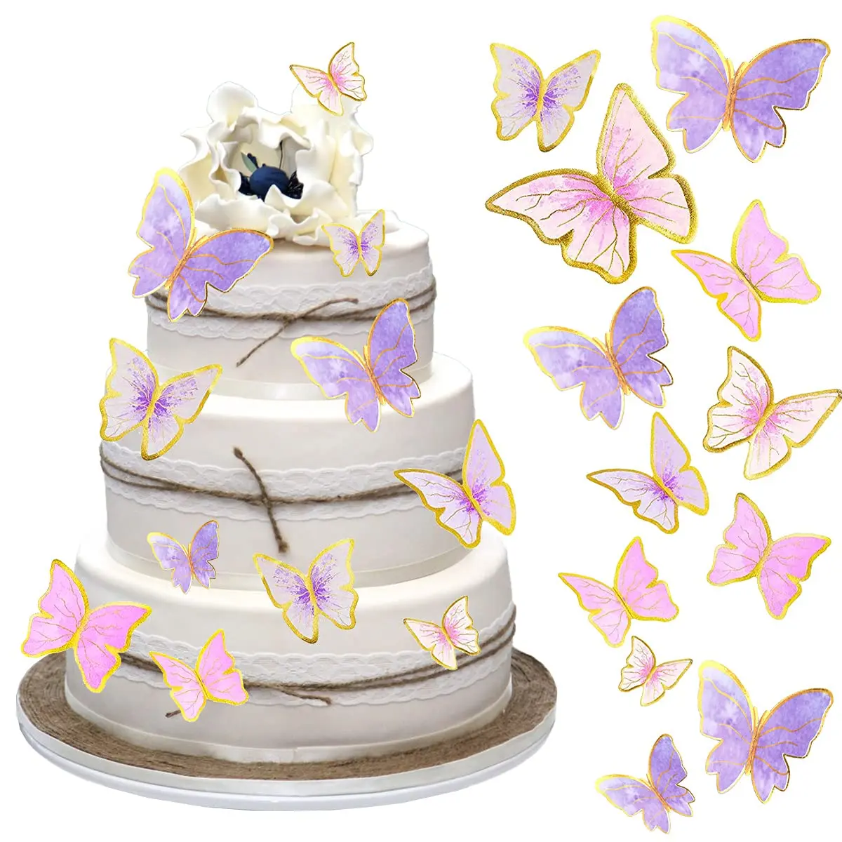 XY-SO26 Non-Toxic Thick Paper 3D Butterfly Cupcake Toppers - 60Pcs Mixed-Size Pink,Purple,Gold Fruit Wing Ornaments for Girl Birthday,Ceremony Cake Decorating (Home Supplies,Festive & Party Supplies)
