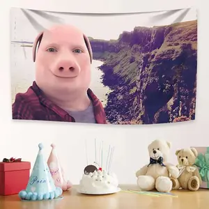 John Pork Smiling Throw A Person Wearing A Pig Head Mask Stands By The Seaside Flag Classic Music Bedroom Decoration Wall Hanging Tapestry Room Decor signature decorative home banner Vintage Heated Rivalry Eilish