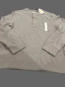 Goodfellow & Co Men's Textured Henley Shirt, Menswear Casual Longsleeves, 4 Buttons, Grey - Large Sizes (L, XL)