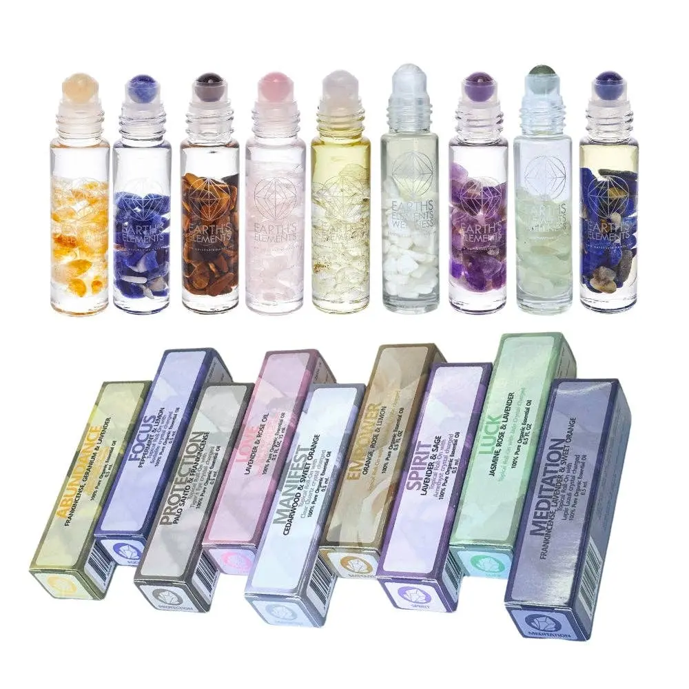 Crystal Essential Oil Roll-On - Organic Blend with Crystal Roller Ball for Health, Wellness, Aromatherapy Intention Oils