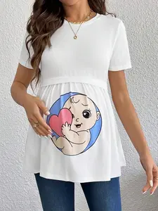Maternity Printed Knit T-Shirt - Casual & Fashionable Everyday Wear