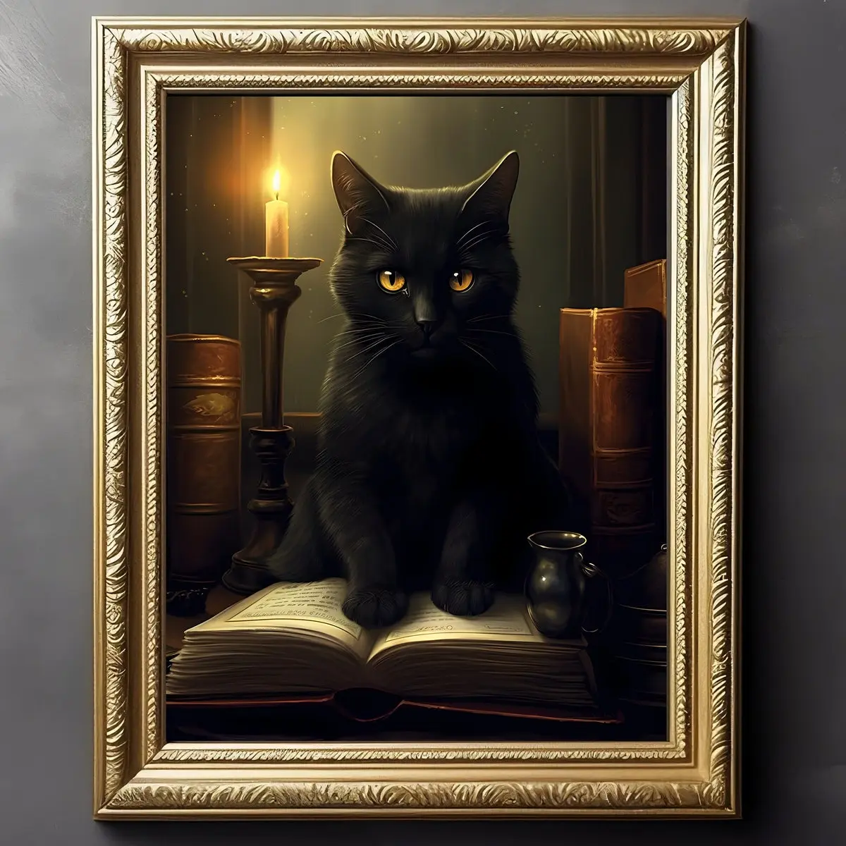 Black Cat Witch Print – Gothic Victorian Cat Art Poster, Dark Academia Witchy Decor, Cat Lover Gift, Goth Wall Art for Bedroom or Living Room, Unframed