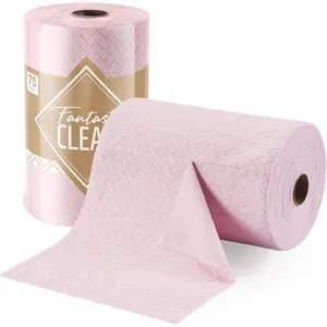 Microfiber Cleaning Cloth Roll -75 Pack, 12" x 12"- Tear Away Towels, Reusable Washable Rags (Pink Ripple)