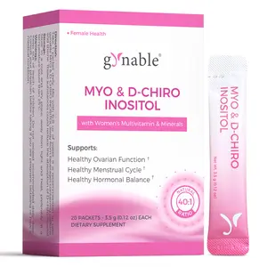 Gynable Myo & D-Chiro Inositol Supplement 40:1 Natural Dietary Women's Supplements for Fertility,PCOS Relief,Ovarian Health,Cycle,PMS,Hormonal Acne,Vitamin E B1 B2 B12 Folate Zinc Selenium Multivitamin Peach Drink Mix,Edible Healthcare Fitness#SummerVibes