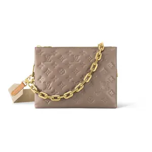 Pre-owned Louis Vuitton Leather Shoulder Bags Coussin PM Shoulder Bag in Taupe Grey Monogram Embossed Lambskin