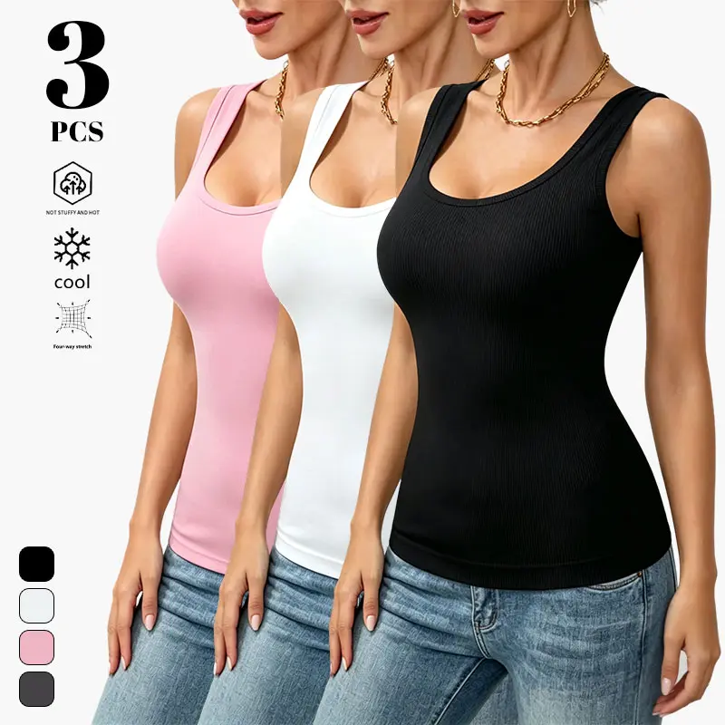 Clean Gent Women’s Summer Casual Tank Tops — 3-pack/single pack; slightly stretchy slim-fit solid tops, suitable for layering; skin-friendly, breathable, sweat-wicking fabric; available in multiple colors; fashionable slim fit; ideal for everyday wear and