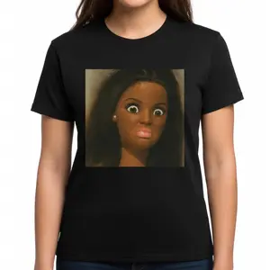 African American Black Doll Face Meme T-Shirt, Unisex Sarcastic Reaction Graphic Tee, Mood Novelty Short Sleeve Apparel for Men and Women, Aesthetic Sassy Fashion Top, Viral Y2K Streetwear Shirt