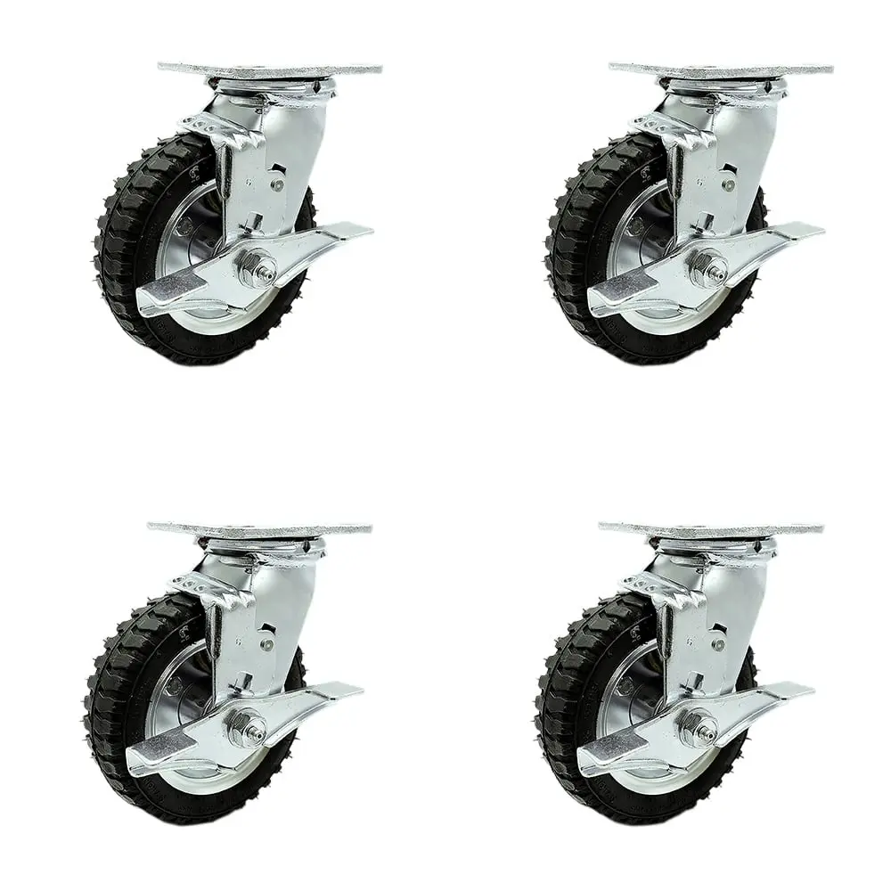 Service Caster SCC-100S150-PNB-TLB-BSL-4 6 in. Swivel Pneumatic Rubber Wheel Casters with Top Lock Brakes, Enhanced Noise Reduction, 1,000 lbs Capacity, OEM/Replacement for Food Carts - Set of 4