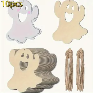 10 Pack Wooden Ghost Shapes DIY Crafts, Unfinished Wood Cutouts for Painting, Graffiti Art, Wedding, Christmas, Halloween, Party Decoration Supplies
