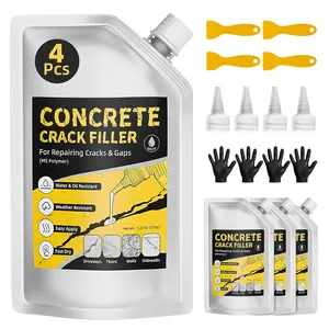 Pack of 4 Self Leveling Concrete Crack Filler, Cement Crack Filler,  & High Elasticity, Concrete Slab Repair for Driveway, Patio, Garage Floor, Sidewalk, Pool Deck (20 oz)