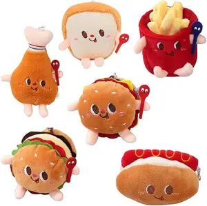 Cute Cartoon French Fries Hamburger Hot Dog Drumstick Plush Keychain Backpack Bookbag Charms Accessories