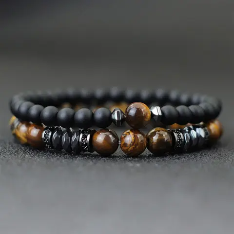 Luxury Men's Stone Bracelet Set, Natural Lapis Lazuli Tiger Eye Beaded Jewelry Gift for Boyfriend, 2 Pieces Per Set, High Quality Bracelet, Exquisite Bracelet, Premium Bracelet