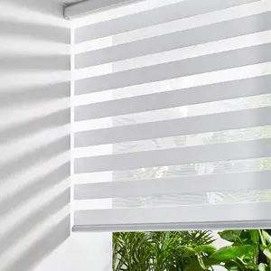 Zebra Blinds for Windows Free-Stop Roller Windows Shades (23" W X 64" H, White) Dual Layer Light Control for Day and Night, Light Filtering