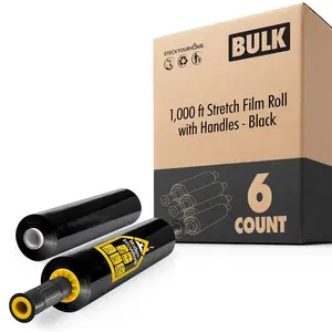 1,000 ft Stretch Film Roll with Handles - Black (6 Pack)