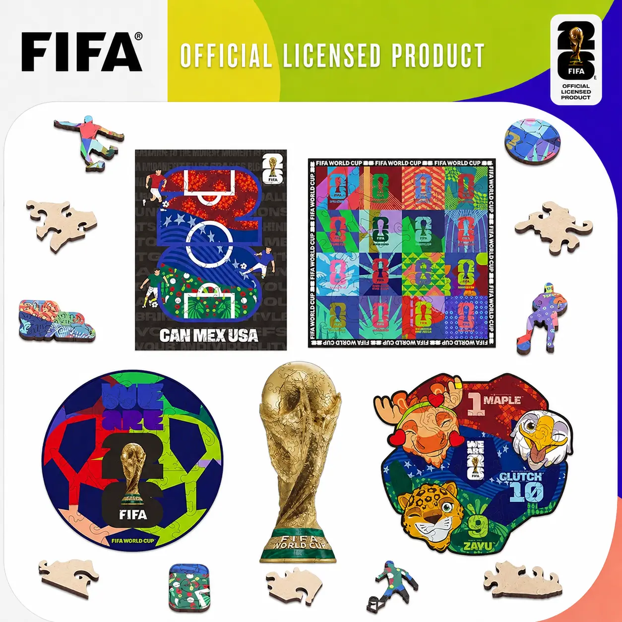 FIFA World Cup 2026 Mini Puzzles - Official Trophy Wooden Puzzles for Kids and Adults, 26 Piece Collectors Jigsaw Puzzles Unique Soccer Gifts for Fans,Sports Souvenirs 2.2 X 5.5 Inch summerwins,father's day gifts campingessentials