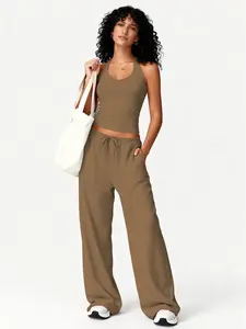 Women's Fashion Casual Set, Sports Tank Top + Wide Leg Pants, Suitable for Daily Wear, Comfortable Skin-Friendly Fabric, Workout Sets Women