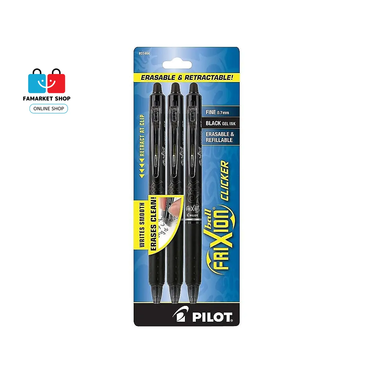 Frixion Clicker Erasable, Refillable & Retractable Gel Ink Pens, Fine Point, Black Ink, 3-Pack (31464) No Brand