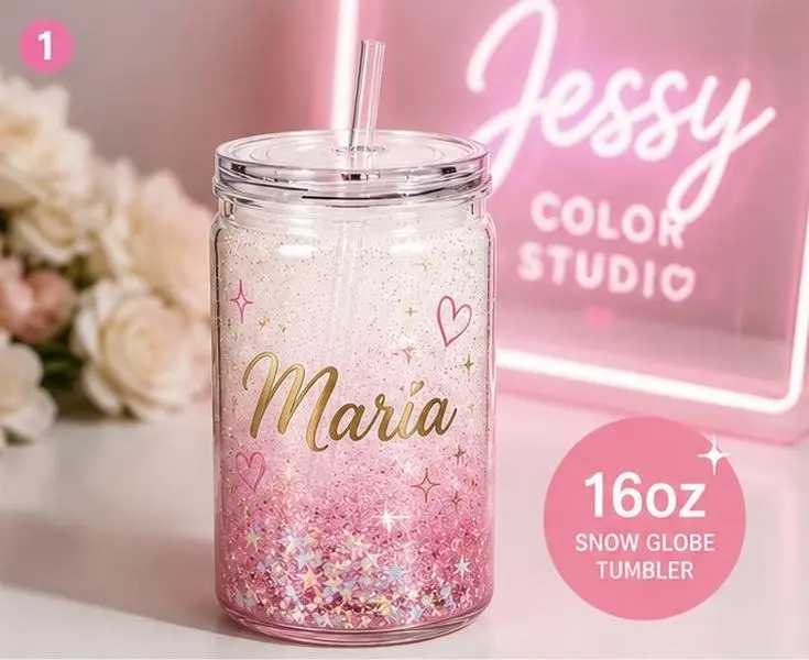 Personalized 16oz Snow Globe Tumbler - 1 Tumbler Live Customization