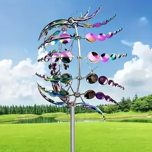 Metal Outdoor Windmill, Rainbow Color Rotating Motion, Durable Metal Structure, Garden Decor, Air Purification, Modern Art Wind Turbine