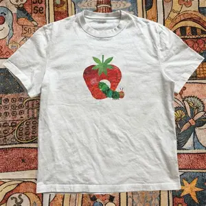 Cute Strawberry Caterpillar Graphic T-Shirt, Funny Fruit Bug Tee, Cartoon Worm Shirt, Aesthetic Minimalist Design, Unisex Casual Gift Tee, gift