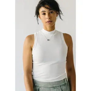 The Knapton Ribbed Mock Neck Tank Top in White