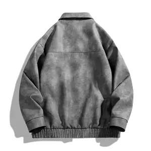 Men's Vintage Distressed Brown Faux Leather Jacket Oversized Retro PU Leather Bomber Jacket Lapel Zip-Up Streetwear Coat Casual Windbreaker Fall Winter Outerwear Long Sleeves Unisex