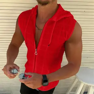 Kyn Apparel Short sleeved hooded zippered cardigan T-shirt for men's summer new fashionable plaid sleeveless t-shirt for men's lapel top