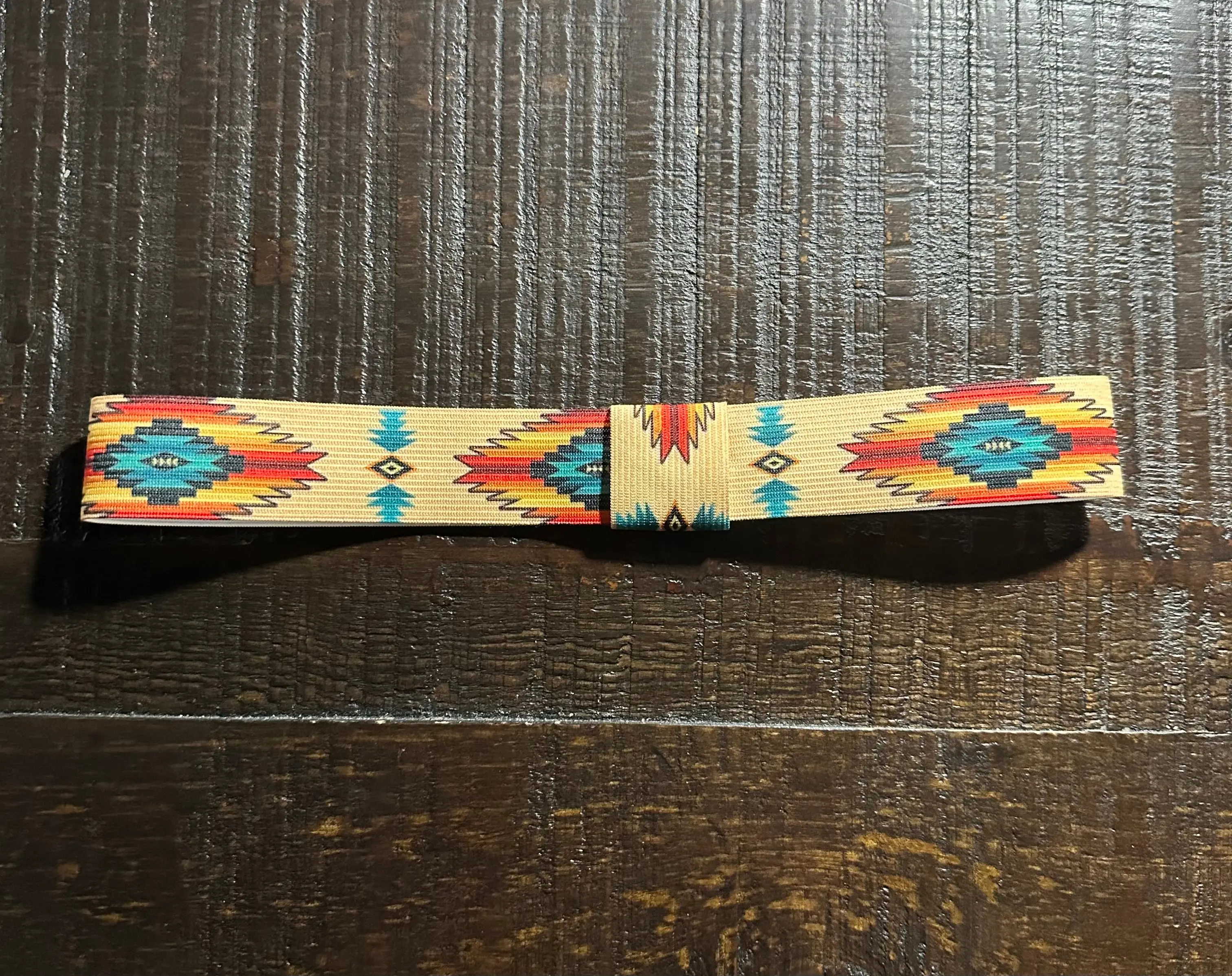 Cream, Red and Turquoise Elastic Hat Band 1.25 inch
