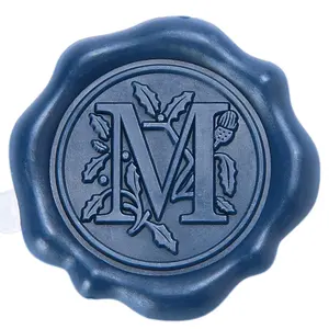 Navy Blue Initial Alphabet Adhesive Wax Seal Stickers - Pack of 50 - Letter Wax Seals for Thanksgiving Card/Gift Wrap/Wedding Engagement Party Invitation - Letter M