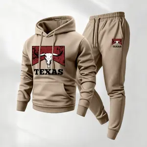 Men's Texas Cowboy Print Hoodie and Drawstring Sweatpants Set, Menswear, Casual Athletic Long Sleeve Hooded Jacket & Trousers for Fall & Winter, Men's Clothing for Daily Wear, Sportswear Indoor Outdoor, Tracksuit, Athleisure Summer Clothes