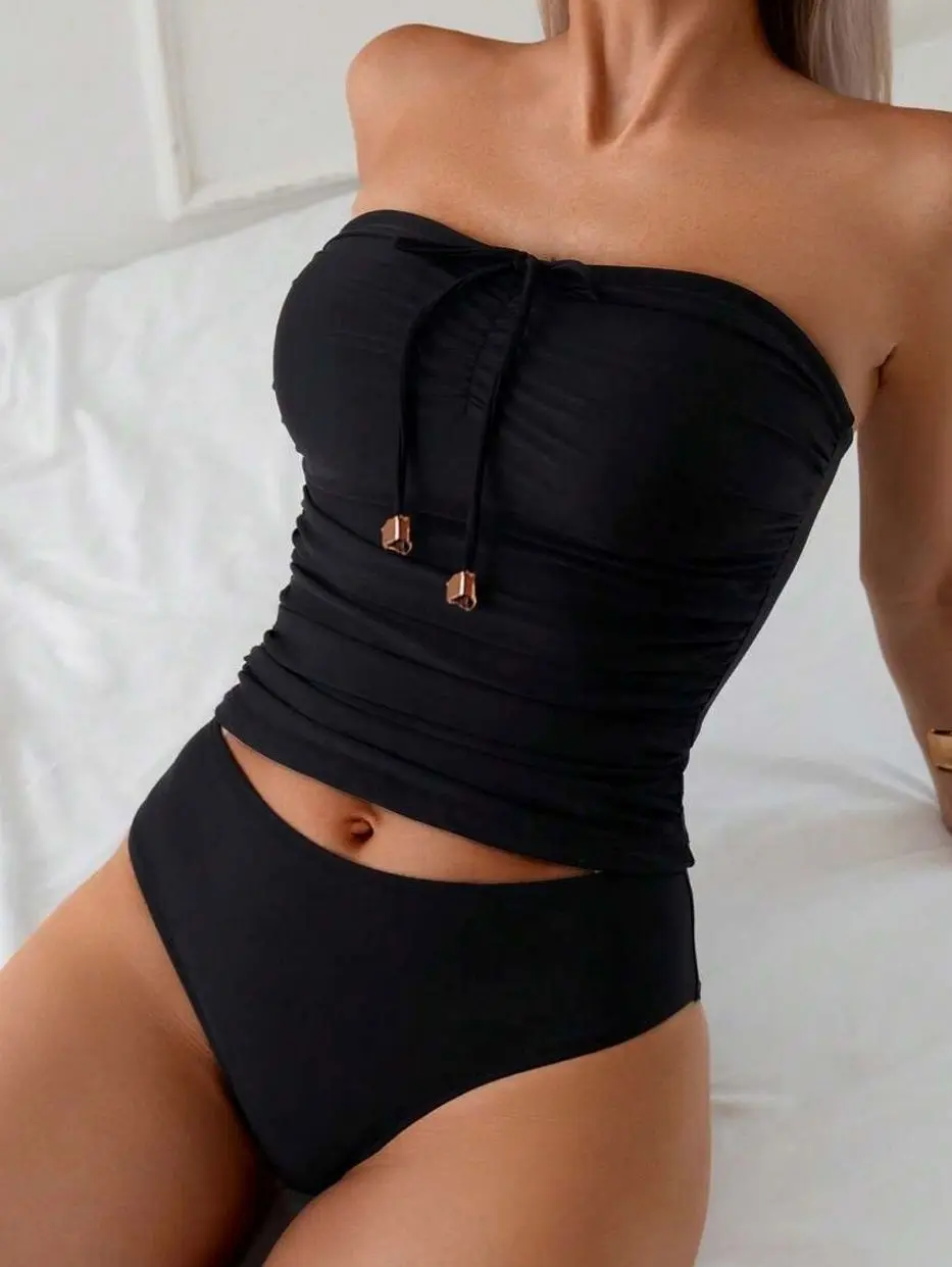 Elegant Bandeau Tankini Set - Women's Summer Beach Vacation Casual Beachwear