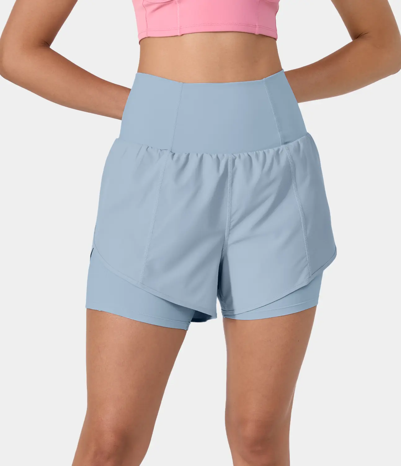 Halara Breezeful Super High Waisted Curved Hem 2-in-1 Side Pocket Quick Dry Yoga Shorts 3.5''