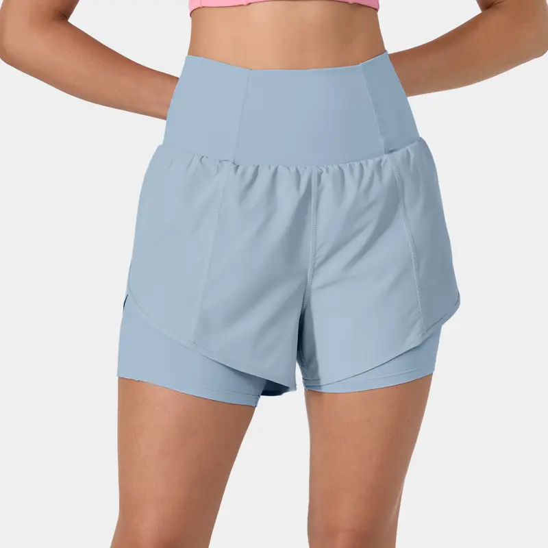 Halara Breezeful Super High Waisted Curved Hem 2-in-1 Side Pocket Quick Dry Yoga Shorts 3.5''