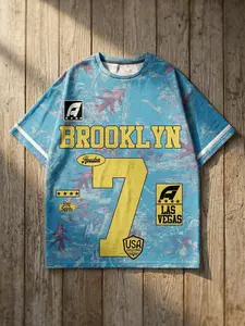 'Baseball Jersey T-Shirt' "BROOKLYN 7" Camo City Print | Edgy Retro Streetwear Aesthetic | Unisex OOTD Essential | TikTok Viral Y2K Casual Daily Wear Statement Top for Men Women 2026 Spring New Drop