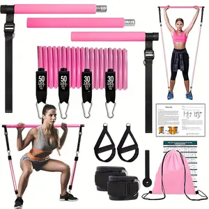 Pilates Dry Set, Multifunctional Home Resistance Band Elastic Rope, Pull Rope Yoga Fitness Stick, Suitable for Home Gym, Yoga, Squats and Full Body Shaping - Exercise Legs, Buttocks, Waist and Arms, Home Pilates Equipment,At Home Gym Equipment