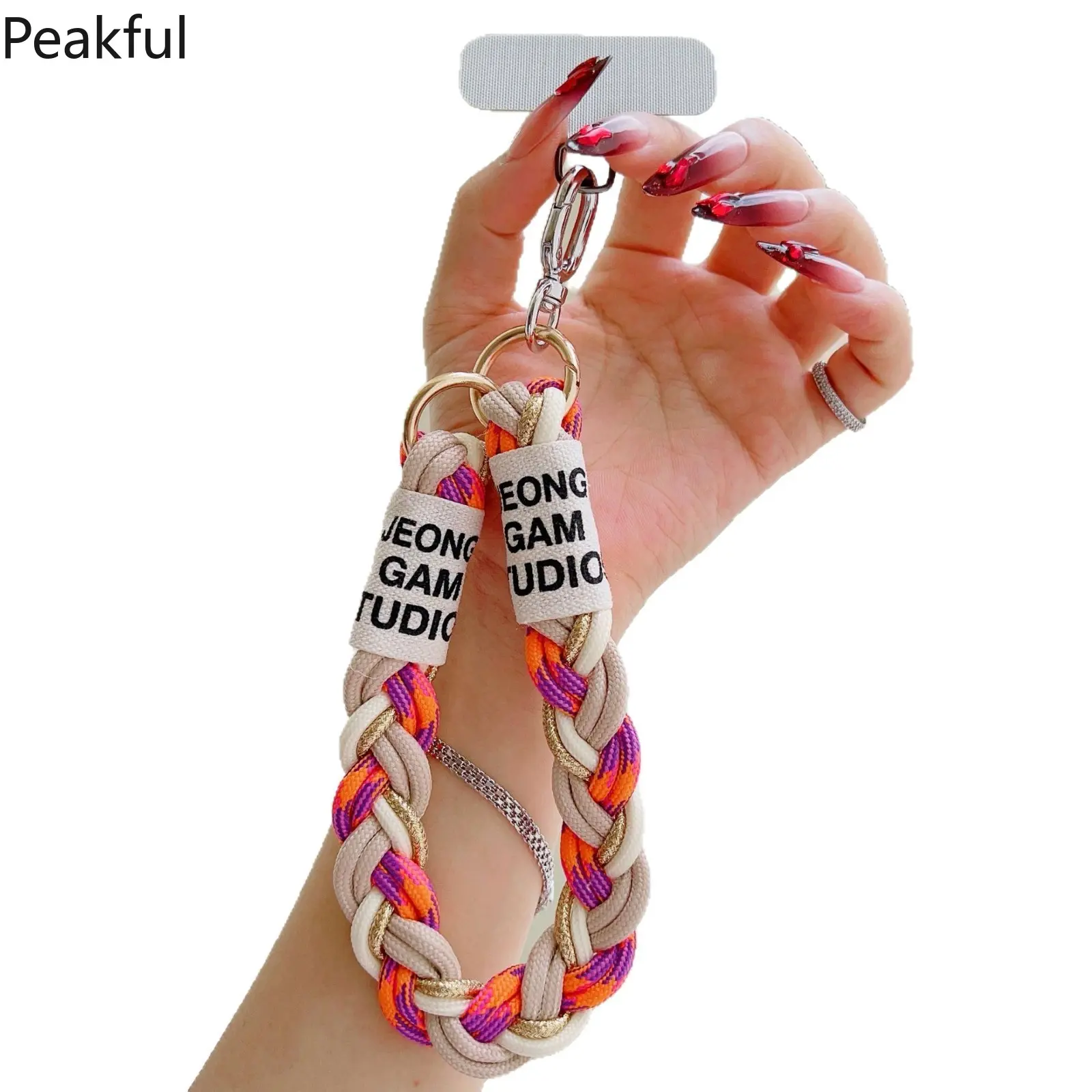 Creative rainbow color wrist lanyard new mobile phone strong color matching trend hand-woven creative gold wire short rope women