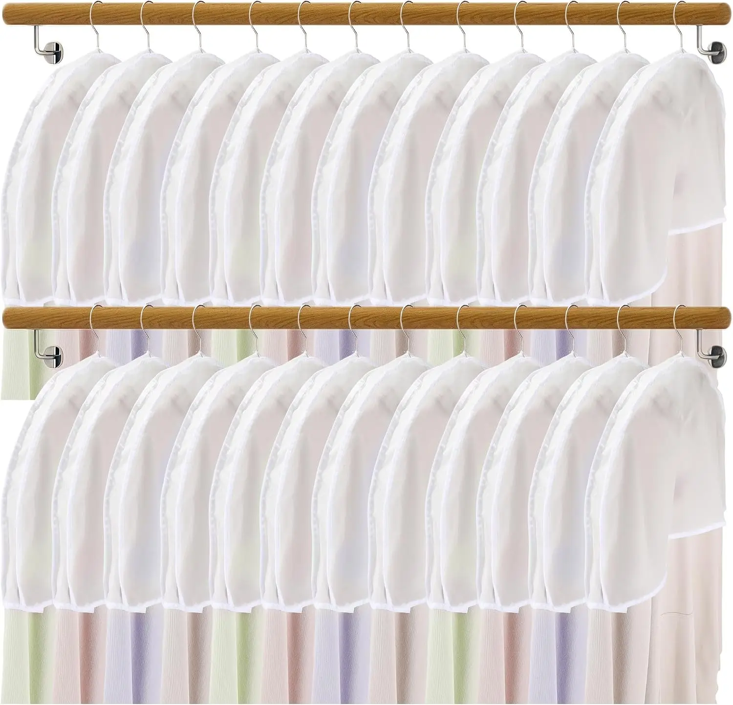 24pcs, Shoulder Covers For Hanging Clothes, Clothes Cover For Hanging, Suit Covers For Closet, Clothes Protectors For Hanging Clothes, Suit Covers, 24" W X 12" H X 2" D With 2" Gusset, Reusable