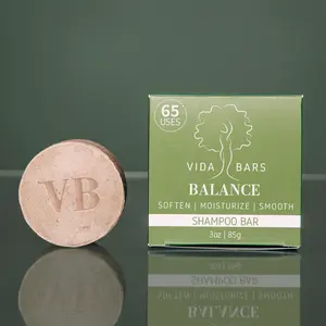 Vida Bars Balance Shampoo Bar - Sulfate-Free Cleansing for Oily Scalps & Dry Curls Haircare Formula with Kaolin Clay & Mango Seed Butter