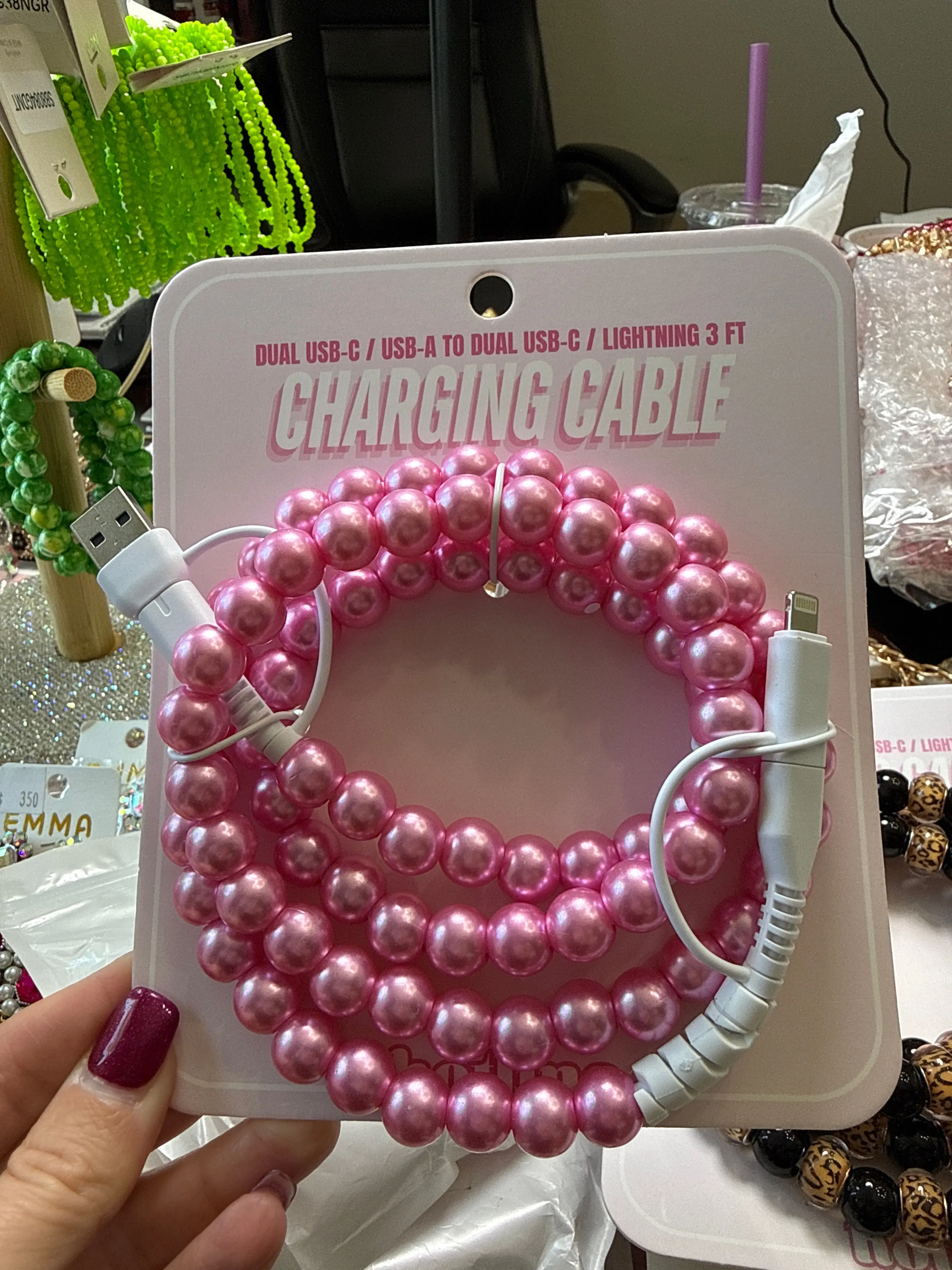 Pink Pearl 4-in-1 Beaded Charging Cable