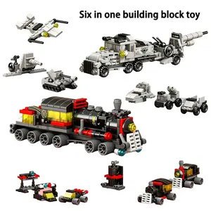 6-In-1 Steam Train & Military Mortar Building Set, DIY Brick Building Blocks Model Kit, Educational Creative Toy, Kids' Boy Desk Decor Gift