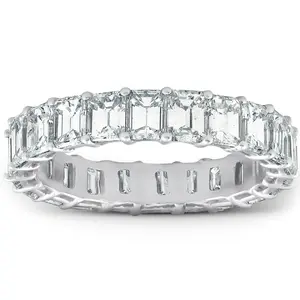 Platinum 4.60 Ct Emerald Diamond Eternity Ring Womens Anniversary Band Lab Grown