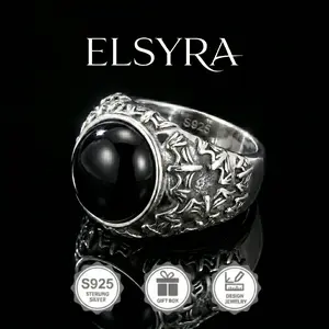 S925 Sterling Silver Ring New 2026 Retro Silver Ring Inlaid Black Jewelry Gifts, Gothic Black Onyx Ring. Unique Designer Statement Jewelry for Men. Chunky Ring Polished Natural Bat Ring Wicca Reiki Energy Healing Jewelry, punk style jewelry