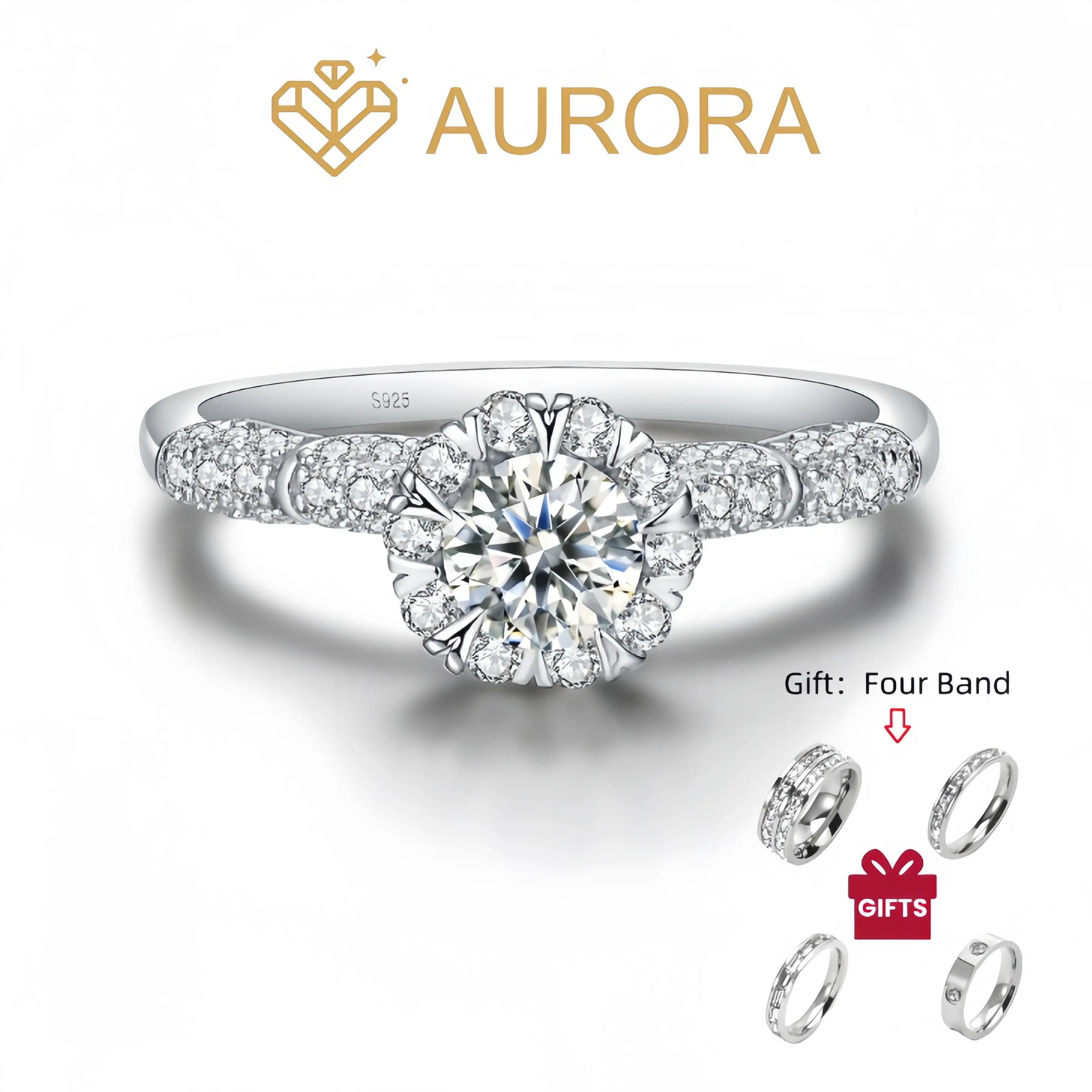 【#09 Sweetie】0.5 Carats 925 Sterling Silver Moissanite Ring, Classic Artificial Gemstone Ring, Diamond Alternative Synthetic Gem Moissanite Jewelry for Wedding Engagement, Classic Artificial Gemstone Rings, Vvs1 Grade