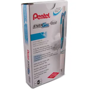 Pentel EnerGel Pearl Retractable Liquid Gel Pen, (0.7mm) Metal Tip, Medium Line, Sky Blue Accent, Sky Blue Ink, 12 (BL77PWS)