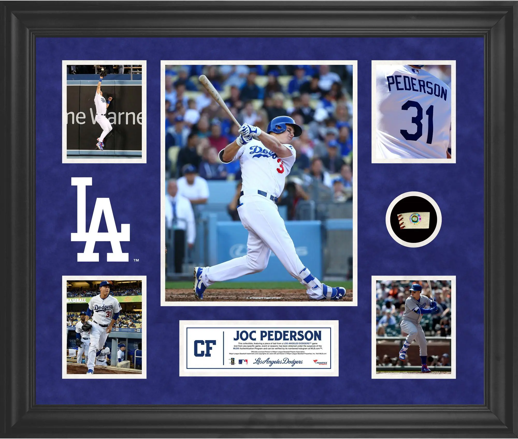 Joc Pederson Los Angeles Dodgers Framed 5-Photo Collage with a Piece of Game-Used Baseball - MLB Memorabilia