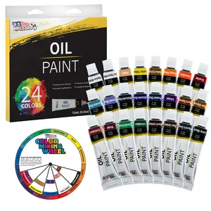 U.S. Art Supply Professional Oil Paint Set - 24 Vibrant Colors in 12ml Tubes for Canvas, Wood & Art Surfaces - Oil Based Paint for Artists, Adults & Students