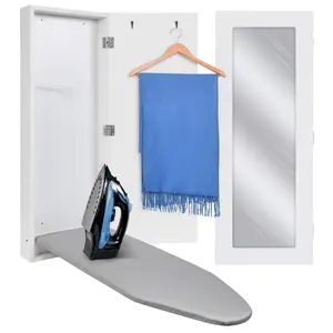 Ivation Ironing Board, Wall Mounted Ironing Board Cabinet With Door, Mirror & Lever, White