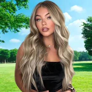 Long Ombre Blonde Wigs for Women 26 inch Long Wavy Middle Part Wig Ombre Blonde Wigs Upgraded Protein Fiber Hair Replacement Wig for daily  party use