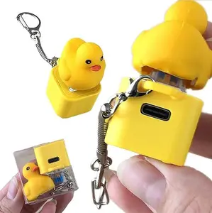 Duck Quacking Keychain & Cat Meowing Keychain, Funny Quacking Duck Hat Keychain, USB Rechargeable sensory Button Quacking Duck Toy Keychain Stress Reliever，Reduce stress and relax